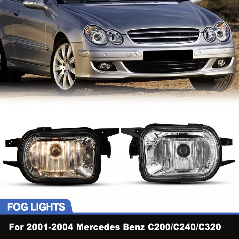 Pair Clear Lens Fog Lights Bumper Lamps for 2001-2004 Mercedes Benz SLK 320 - Image 2 of 4
