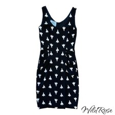 PRADA BLACK & WHITE FLOWER PRINT ROUCHED SHEATH DRESS SZ 38