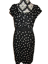 Express Polka Dot Dress Size 10 Retro Black White Ties Ruffle Lined