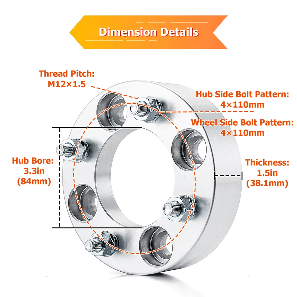 Espaçadores de roda 4* 1,5" 4x110mm M12x1,5 para Honda Pioneer 700/700-4 2014-2025 - Imagem 4 de 4