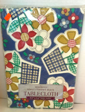 Hometrends Vinyl Flannel Back Tablecloth 52" X 52" Square Floral Print Durable
