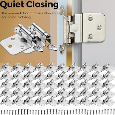 1/2''Overlay Kitchen Cabinet Hinges Satin Brushed Nickel Flush Mount w/Screws LOT