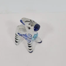 Tonala Hand-Painted Ceramic Burro Donkey Figurine 3.5" Blue & Black Accents