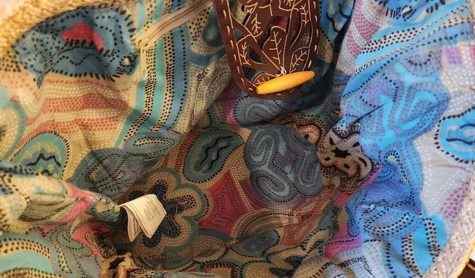 Bolso de Viaje/Playa De Colección Paja Color Natural con Apliques Marrón Recortes 2001 Foto 3 de 4