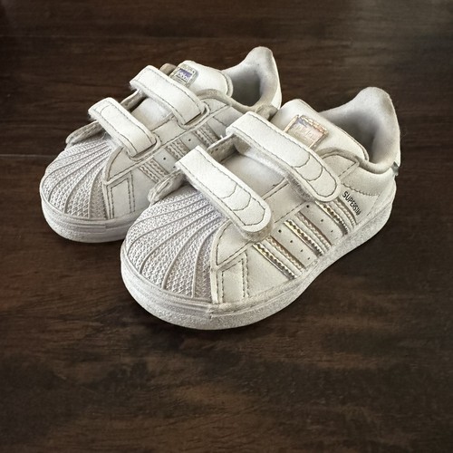 Adidas Originals Superstar Sneaker Shoes Toddler Size 5 White Iridescent Sparkly - Picture 3 of 12
