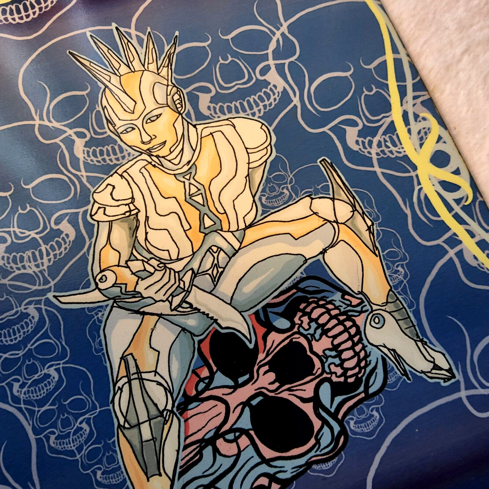 Mohawk cyborg pinup girl digital print art unique decor fantasy vibrant skull