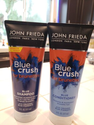 John Frieda Blue Crush for Brunettes Blue Shampoo & Conditioner Set 6 FL Oz Ea