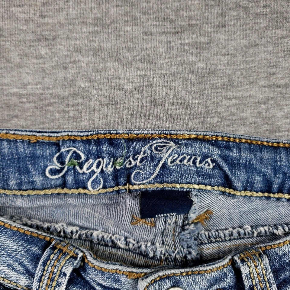 Pantalones de mezclilla vintage Request talla 25 retro tiro inferior pierna recta solapa bolsillos puntada Foto 4 de 4