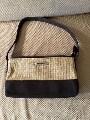 DKNY Rattan Canvas Purse Shoulder Bag Handbag, Zip Top, Inner Zip Pocket Gift 