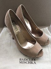 Bagdley Mischka Beige Linen Peep Toe Heel, Size 7M