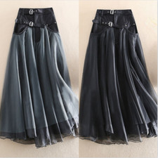 Women Mesh Skirt High Waist Tutu Tulle Patchwork Layered Gothic Punk Casual