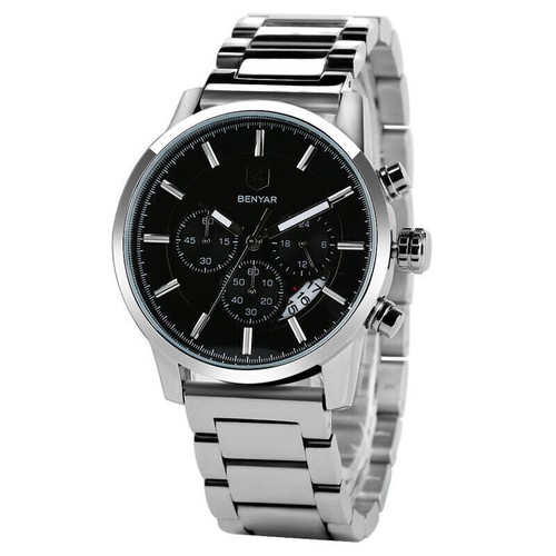 BENYAR Watch Men's Chronograph Quartz Wrist Watch Waterproof Steel Strap reloj - Picture 5 of 16