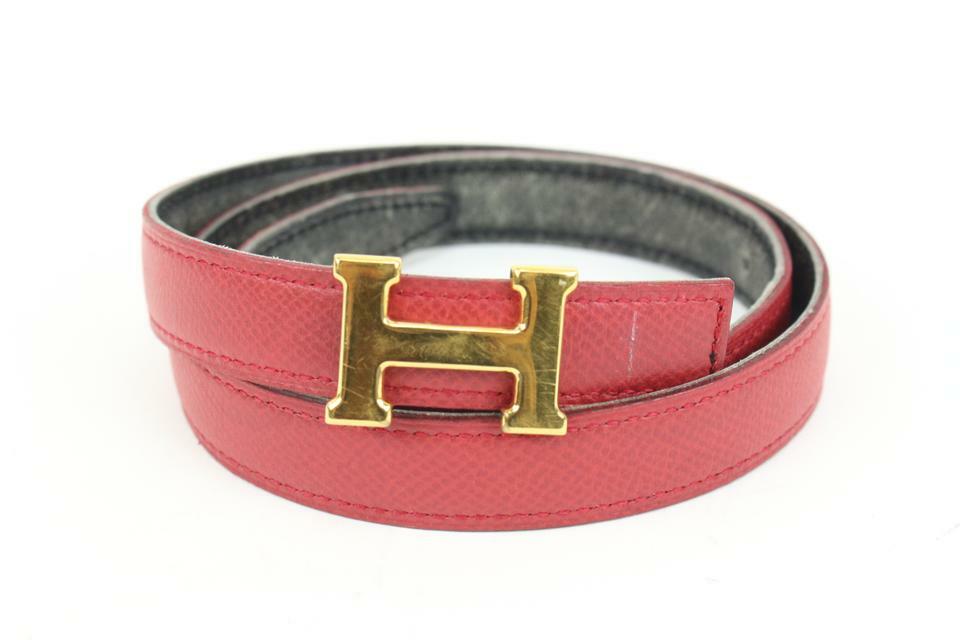 HERMES ベルト Hermès 18mm Gold x Black x Red Reversible H Logo Thin Belt Kit