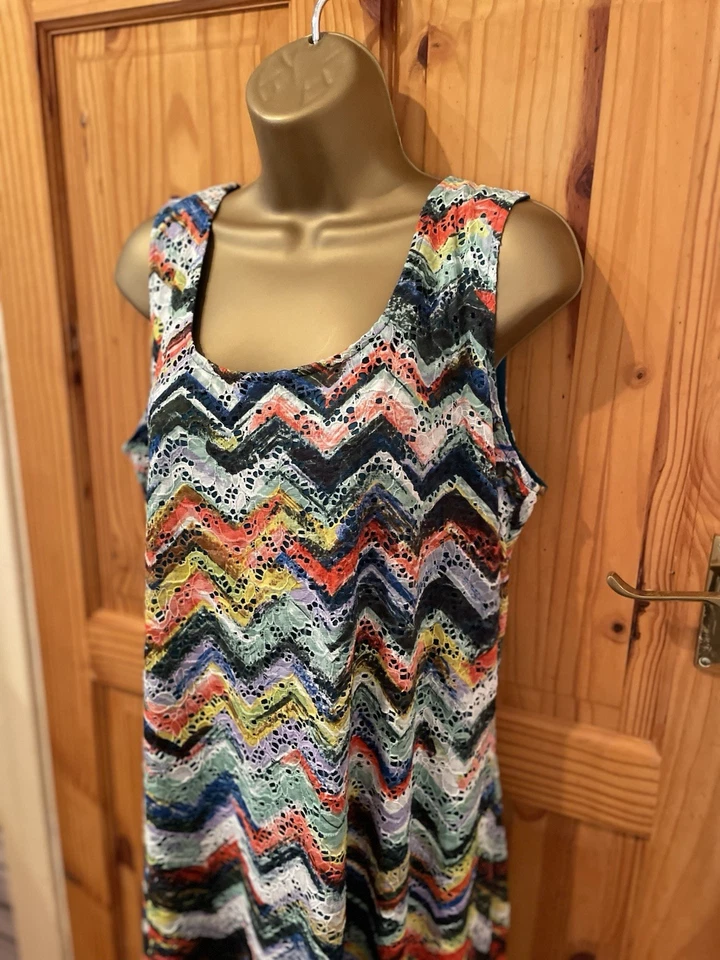 RONNI NICOLE SLEEVELESS MULTICOLOURED LINED STRETCH LONG DRESS UK 18 - Image 4 of 4