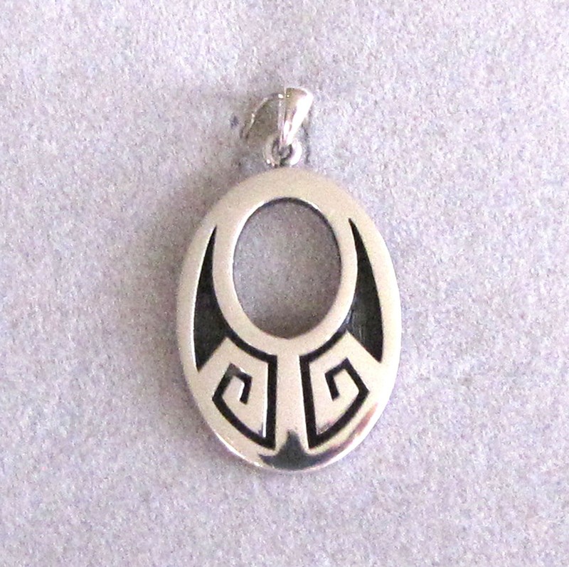 Steward Tewawina Hopi Sterling Silver Overlay Abstract Design Oval Pendant