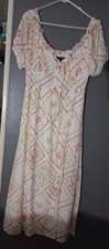 As U Wish Summer Floral Peasant Boho  Sz L Maxi Polyester Lined Front Split...