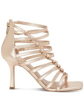 VINCE CAMUTO Womens Gold Belinna Square Toe Stiletto Leather Sandals Shoes 9.5 M