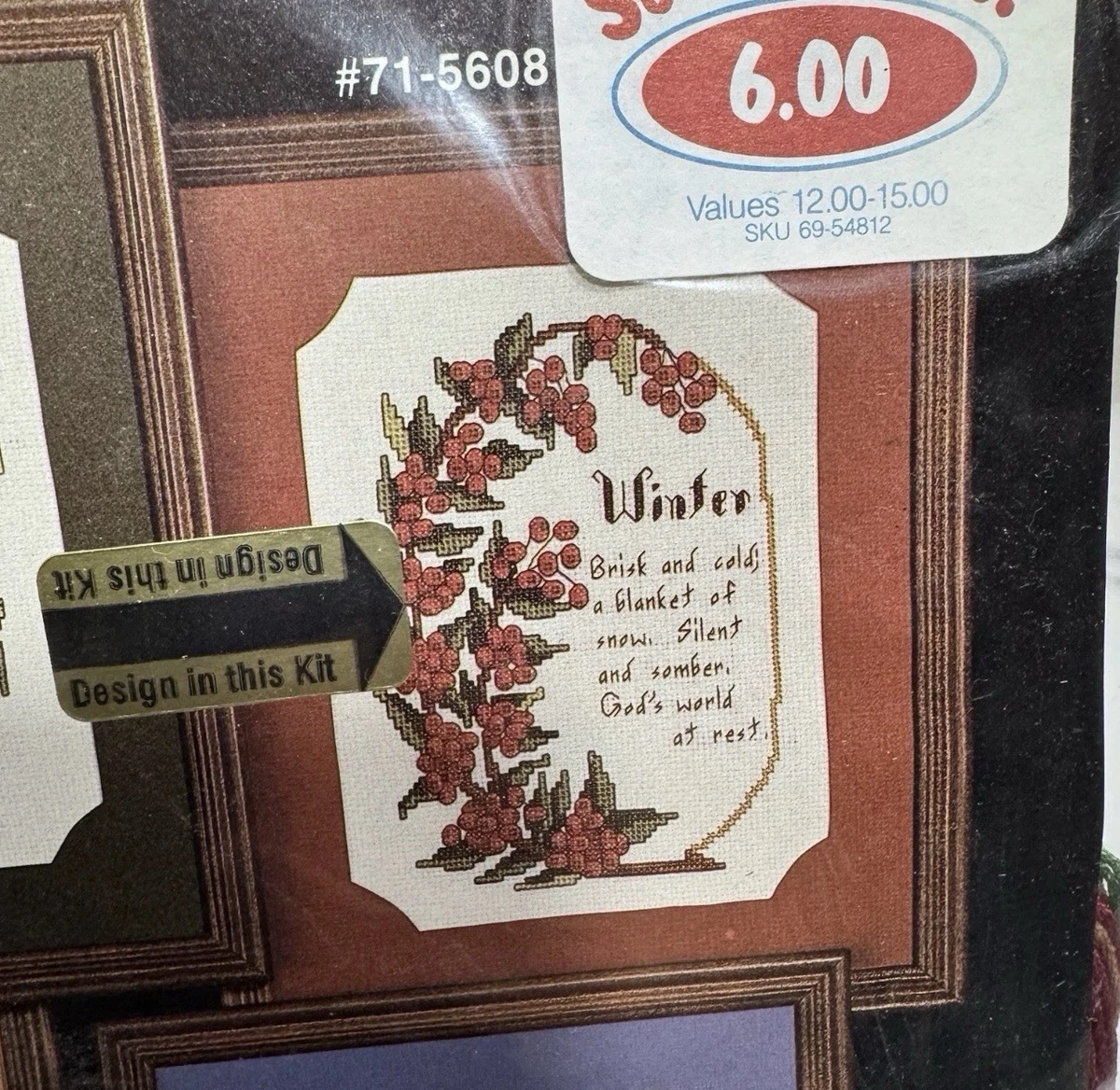 VTG 1986 Janlynn Counted Cross Stitch Kit 71-5608 Winter Seasons 8x10 Mat New
