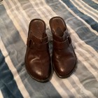 BORN Slip On Clogs Sz 7 EU 38 Brown Leather Slip On Platform 3.5” Wedge Heel EUC — photo 2