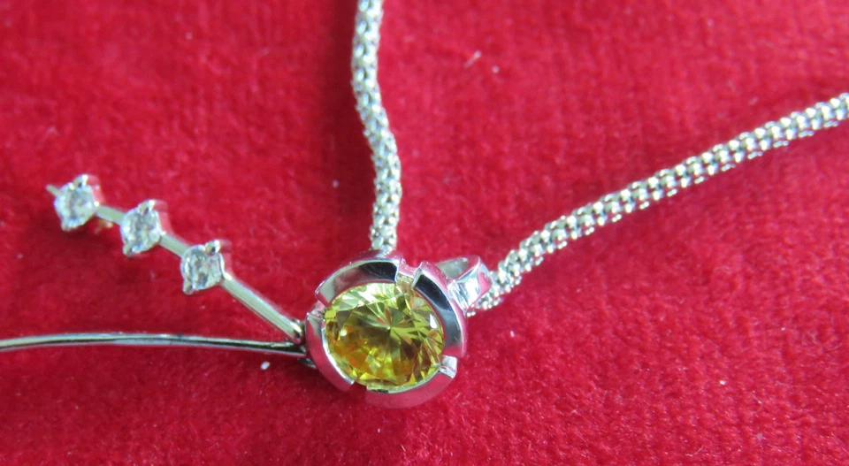 925er Argento Sterling Serpente Collana con Ciondolo Citrino, Zirconi & Perla - Immagine 3 di 4