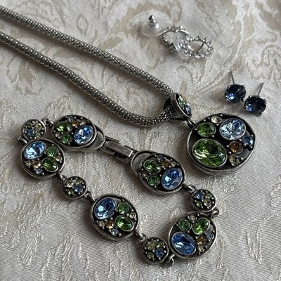 Lia Sophia Melange Bracelet Pendant Antique Silver Tone Rare Set & Stella & Dot