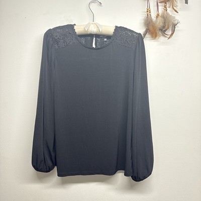 NWT Karl Lagerfeld PARIS Black Lace Shoulder  Long Sleeve Blouse Sz Small