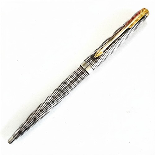 Parker 75 Cisele Sterling Silver Ballpoint Pen Gold Trim USA Vintage