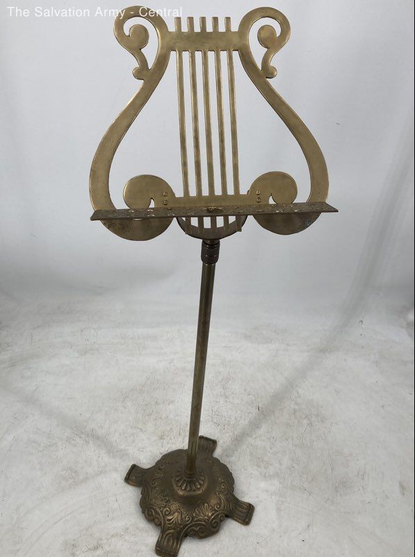 Gold-Tone Brass Lyre Shape Adjustable Sheet Ornate Base Music Stand