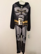 DC Comics Batman Boys One Piece Hooded Fleece Pajama Black S Zip Graphic Print