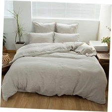  100% Duvet Cover Set 3pcs Basic Style Natural French Washed Flax Queen Linen