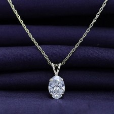 Oval Cut Lab-Created Diamond Women's Pendant 14K White Gold Plated free Chain