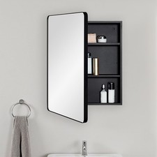 Fundin Black Metal Bathroom Mirror Cabinet 50x65 cm Adjustable Shelves Medicine