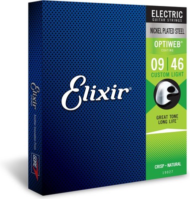 Elixir 19027 Optiweb Coated Nickel Plated Steel Electric Guitar Strings, 9-46