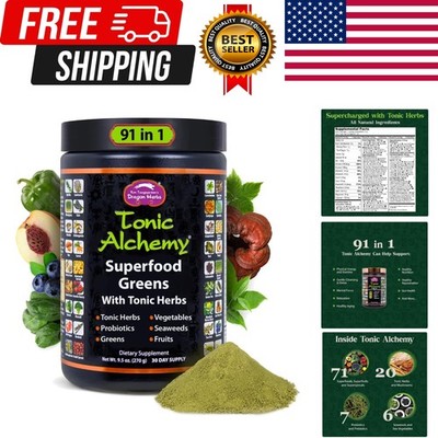 Tonic Alchemy Superfood Greens Powder with 91 Ingredients: Tonic Herbs, Ashwa...