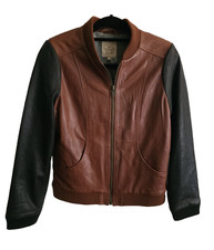CHASOR Leather Bomber Jacket Women's Med 2-Tone Brown/Black Full Zip