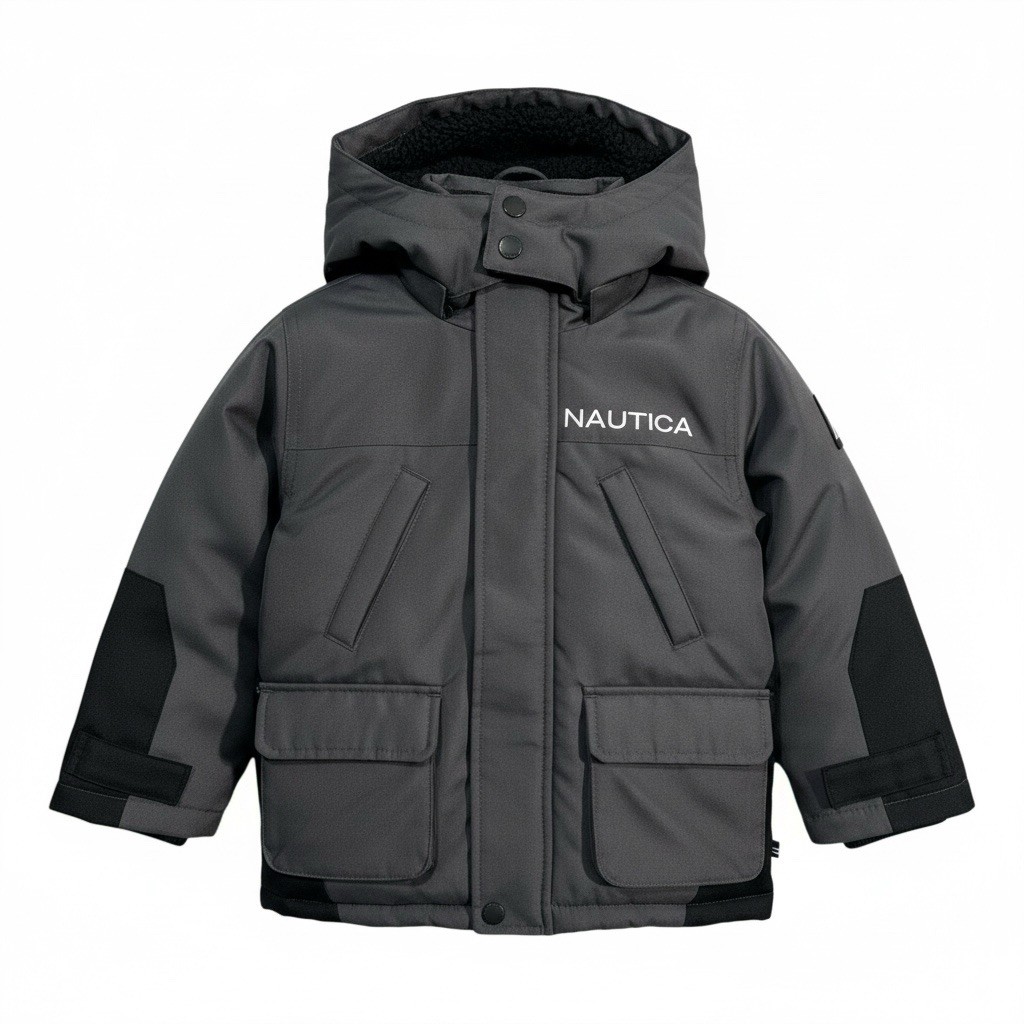 Nautica Toddler Boys Snorkel Snow Jacket Size 2T Gray Black Water Resistant Coat