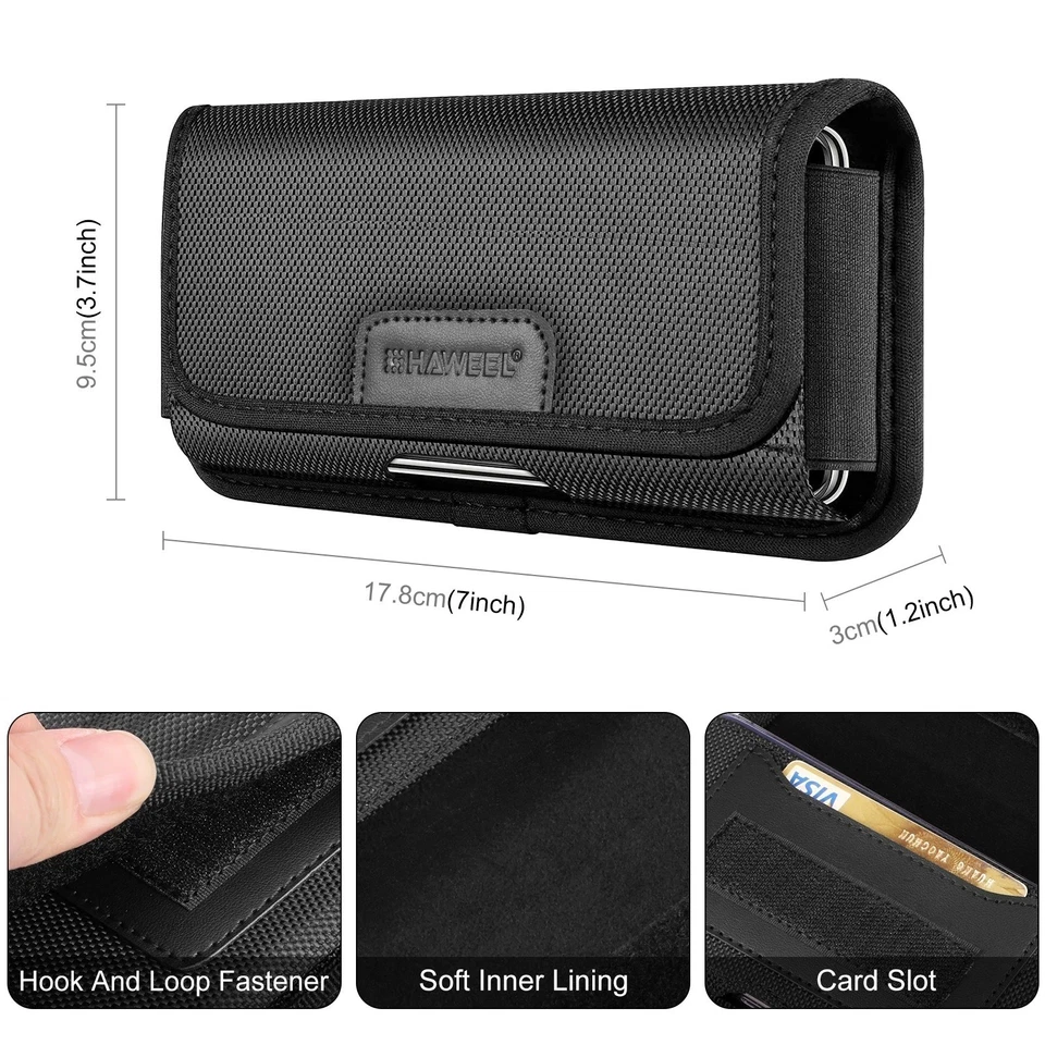 HAWEEL 6.1-6.8" Nylon Phone Belt Clip Pouch Horizontal Carry Bag with Card Slot - Image 3 of 4