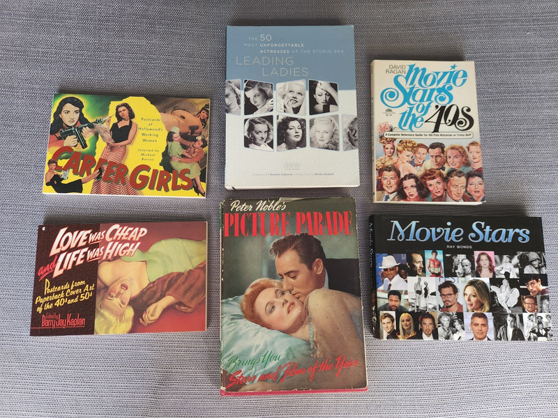 6 Books Hollywood Movie Stars 1940's Postcards Cover Art Bogart Hepburn