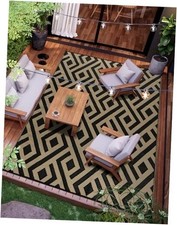 9x12 Outdoor Patio Rug with Carry Bag, Waterproof Outdoor Plastic Straw Rug RV 