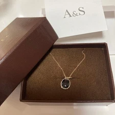 Agate 10K Gold Necklace 50cm Black Pendant, Adjustable Chain, Used Japan