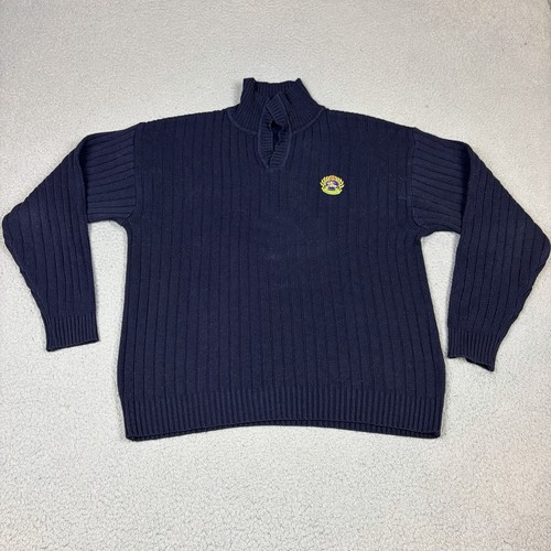 Burberry, Vintage Burberry's Sweater Mens M Blue Embroidered Crest Cable Knit Cotton Logo