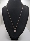 Vintage Silver Square Opal Pendant Necklace Jewelry Gift