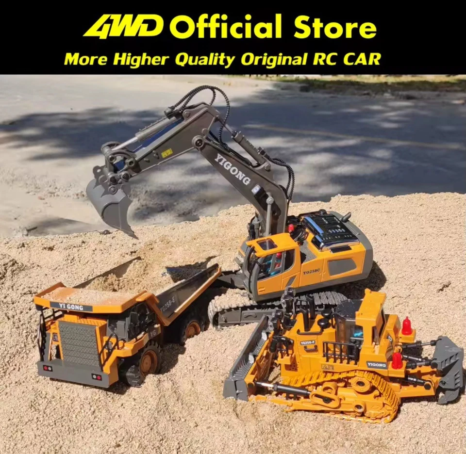 ESCAVATORE CAMION CON CASSONE RIBALTABILE 4X4 BULLDOZZER TELECOMANDATI IN LEGA - Immagine 2 di 4