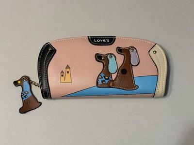 Love's Pink Faux Leather Dachshund Dog Applique Zip Around Clutch Wallet Charm