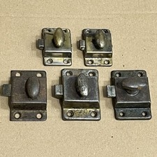 5 Small Old Cabinet Latch Cupboard Catch Brass Knob Rustic Vintage Lot H11