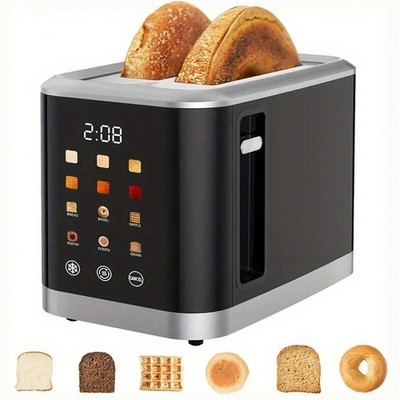 2 Slice Touch Screen Toaster 1.5in Wide Slot Stainless Steel For Bread Bagels