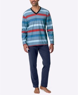 Herren Pyjama Schlafanzug Nachtwäsche marine rot Gr. 52/54 NEU