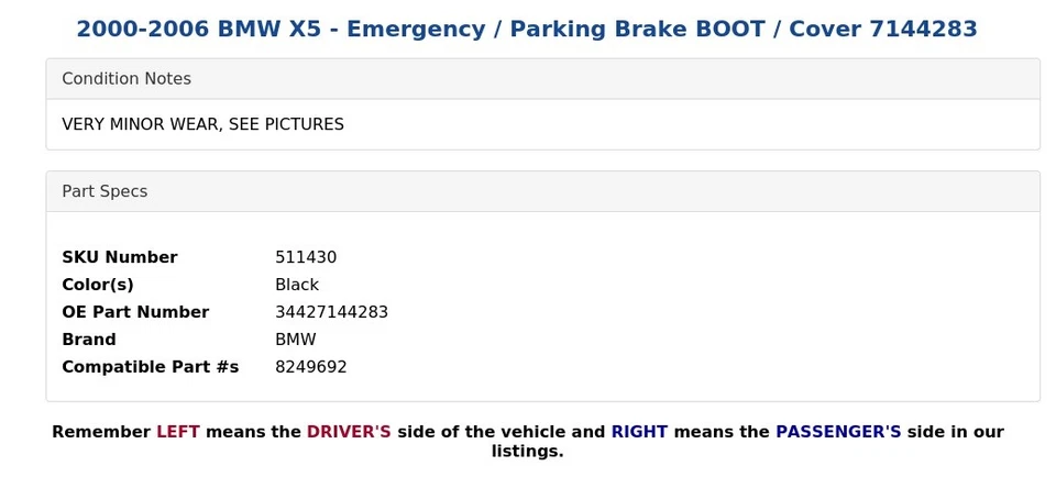 2000-2006 BMW X5 - аварийный / стояночный тормоз загрузки / крышка 7144283 - Изображение 4 из 4