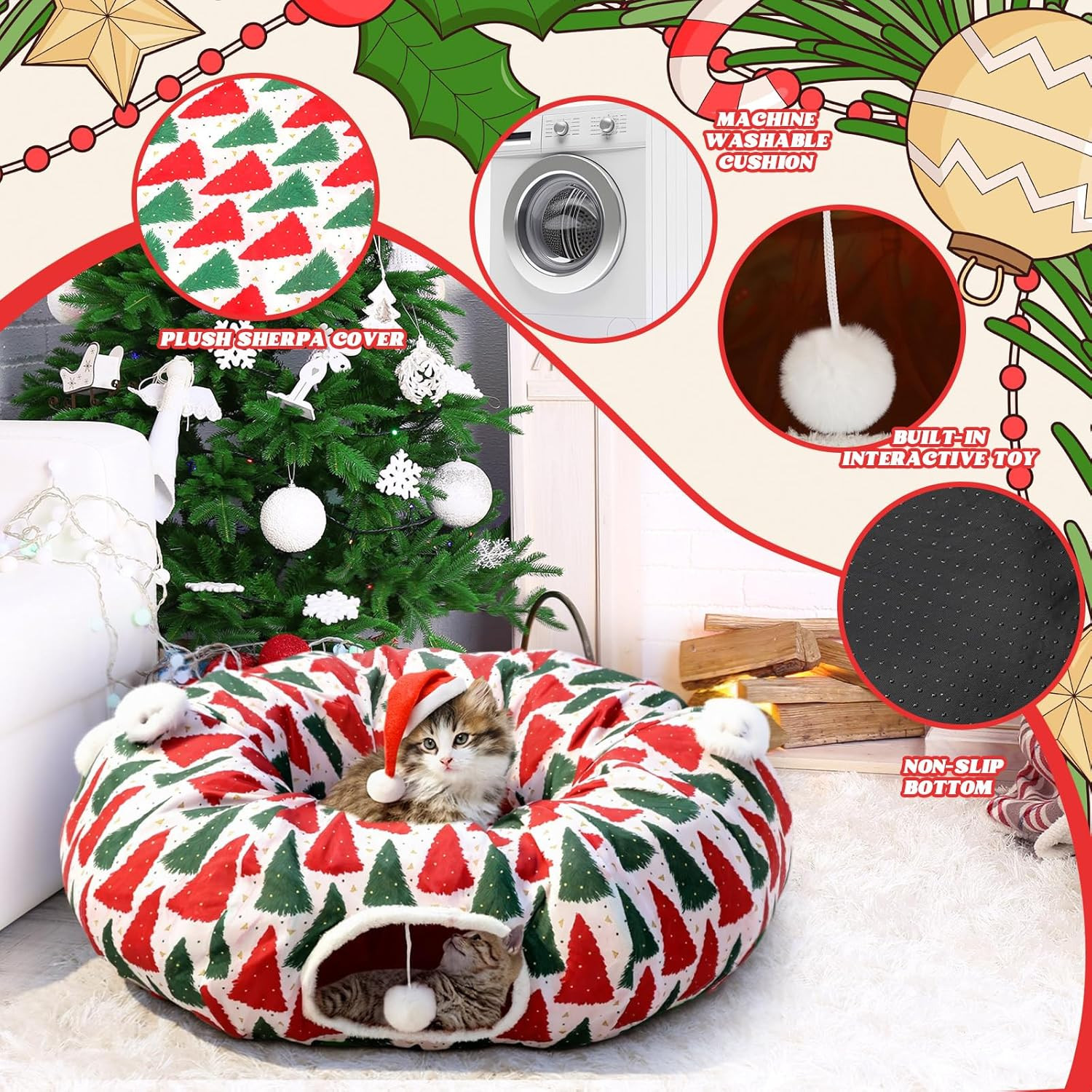Cat Tunnel Christmas Tree Skirt Exquisite Cat Donut Christmas Tree Tunnel with B