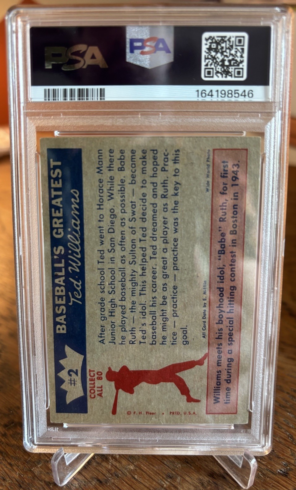 1959 Fleer Ted Williams #2 Babe Ruth PSA 4 Vintage HOF Baseball Card-Teds Idol view 2